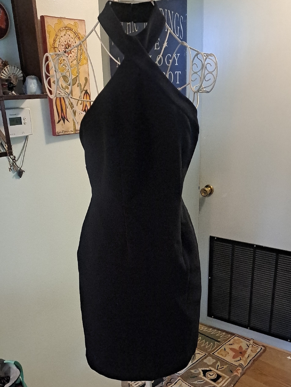 Vintage Black Halter Bodycon MiniDress - Sz S